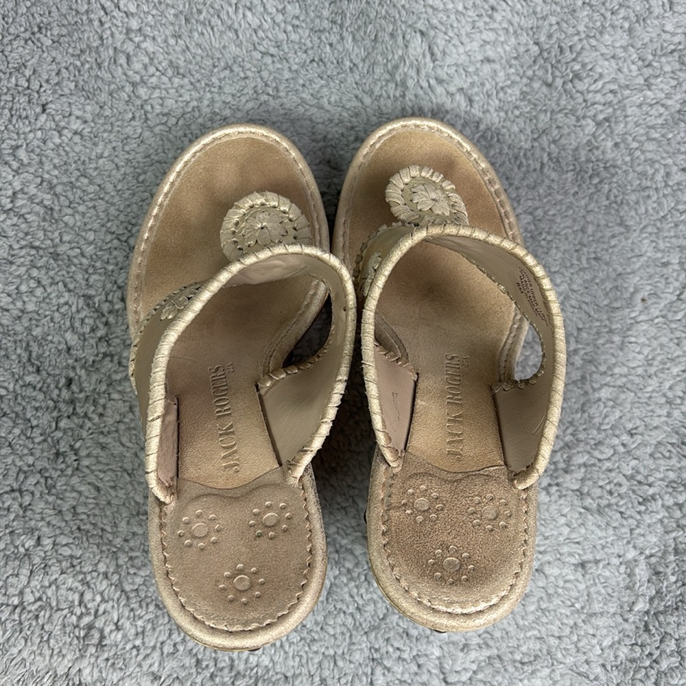 💚👖Jack Rogers Wedge Sandal Size 8 Gold with Wooden Wedge - Picture 7 of 9